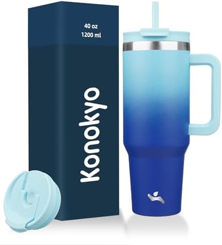 Konokyo 40 oz Insulated Tumbler Water Bottle with Handle, Straw Lid