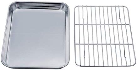 TeamFar Toaster Oven Tray and Rack Set, 9.3" x 7" x 1" Toaster Oven Pan