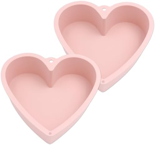Alimat PluS 8 Inch Heart Shaped Cake Pans Set of 2 with Hanging Hole(Pink)