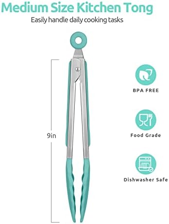 U-Taste Kitchen Tong for Cooking, 480ºF Heat-Resistant Tps, 9in/Aqua Sky