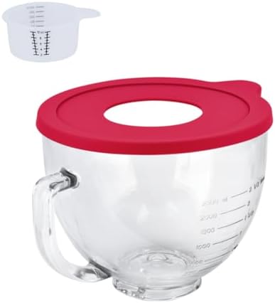 Glass Bowl Compatible With KITCHENAID Stand Mixer,5QT,With Red Lid Compatible with Artisan 5KSM125, 5KSM150, 5KSM175, 5KSM7580, KSM150, RRK150 and More Models for Simple Attachment