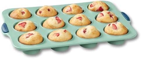 Starfrit 12-Cup Silicone Muffin Pan, Metal Frame, BPA-Free, Green
