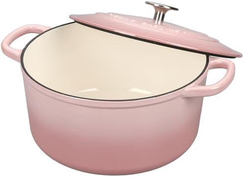 EDGING CASTING Enameled Cast Iron Dutch Oven with Sourdough Bread Baking Kit, Bread Dutch Oven with Lid, Includes Proofing Basket & Baking Tools, 5qt, Pink