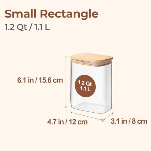 ComSaf Glass Storage Containers with Lids 1.2 Qt, Set of 4 Food Storage Jar