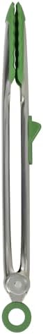 Tovolo Tongs With Silicone Tips Easy Grip 13” Long Kitchen Tongs Stainless Steel Handle For Cooking, Non Scratch Heat Resistant Locking Tongs Silicone Tipped Dishwasher Safe BPA Free, Pesto Green