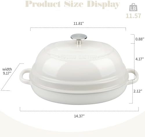 EDGING CASTING Enameled Oval Cast Iron Dutch Oven Pot with Lid, Bread Dutch Oven for Sourdough Bread Baking, Dutch Oven Bread, Bread Oven, 6QT, White