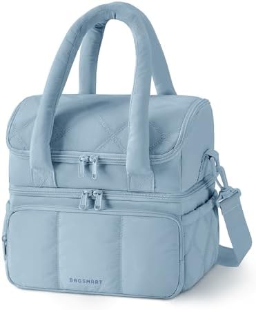BAGSMART Lunch Bag Women, Double Deck Insulated Lunch Box, Dusk Blue