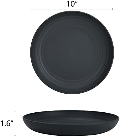 Homienly Deep Dinner Plates Set of 8 Alternative for Plastic Plates Microwave and Dishwasher Safe Wheat Straw Plates for Kitchen Unbreakable Kids Plates for Dessert, Salad (Black Grey, 10 inch)