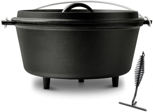 Pre-Seasoned 10QT Large Cast Iron Camping Dutch Oven Pot with Lid