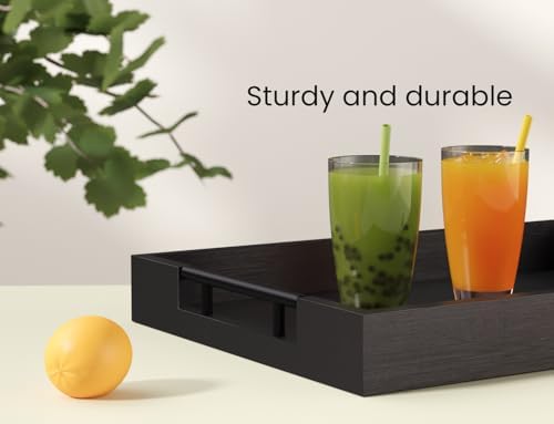 Fibogollo Bamboo Serving Trays with Metal Handles,Large(Black)