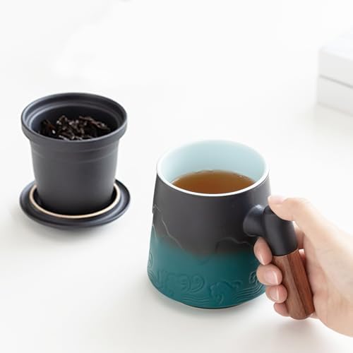 ZENS Tea Mug with Infuser and Lid for Loose Leaf Tea Steeper, 15oz Green