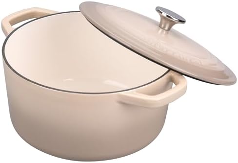 VORRINGARD Enameled Cast Iron Dutch Oven Pot with Lid, for Bread Baking, Round Bread Oven- include Sourdough Bread Baking Supplies Set, 6QT, Latte