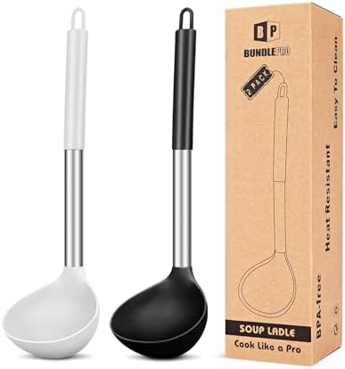 BUNDLEPRO Silicone Soup Ladle Spoon Kitchen Utensils, 2 Pack, Black-White
