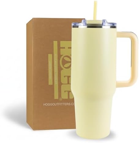 Hogg Big Swig 40oz Tumbler with Handle and Straw - Lemon Cream, 40 oz Tumbler, Insulated Cup with Handle, 40oz Water Bottle with Straw, Thermal Cups, Leak Proof Lid, Travel Mugs, Stainless Steel