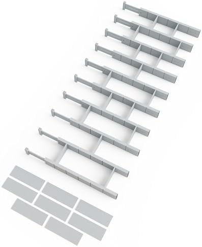SpaceAid Bamboo Drawer Dividers with Inserts and Labels, Kitchen Adjustable Drawer Organizers, Expandable Organization for Home, Office, Dressers, 10 Dividers with 24 Inserts (17"-22" Gray)