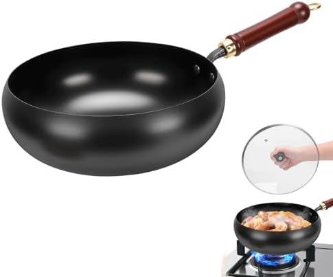Gugxiom Suntuup Japanese Iron Pan, 28cm/11in Cast Iron Wok (Glass lid)