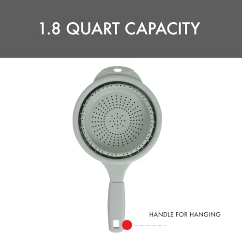 Dexas 8" Collapsible Silicone Strainer in Sage, Kitchen Strainer with Handles, 7.2 Cup Capacity | BPA-Free, Heat-Resistant, Space-Saving Kitchen Tool