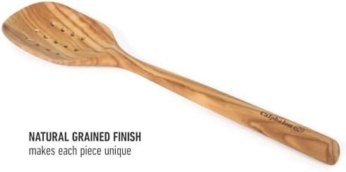 Calphalon Edge Slotted Spoon, 13-Inch Italian Olive Wood Strainer Spoon, Cooking Spoon for Draining, Stirring & Serving, Nonstick-Safe Kitchen Utensil
