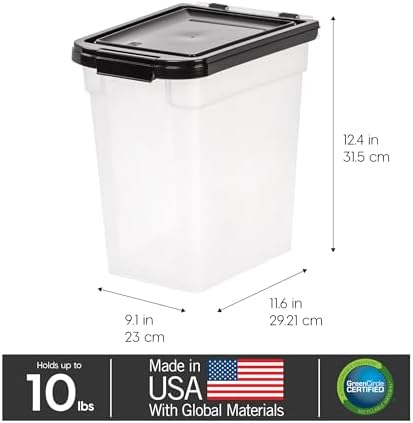 IRIS USA Dog Food Storage Container, Up to 10 lbs, Clear/Black, Made in USA
