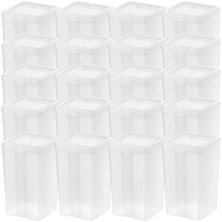 IRIS USA Vertical Plastic Flip Top Storage Containers Bins with Lids for Pantry, Home, Office, Organization, Medium, Stackable Hinged Organizer with Latches, Clear, 20 Pack