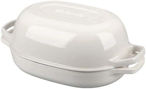 EDGING CASTING Enameled Cast Iron Oval Dutch Oven Pot with Lid, Dutch Oven for Sourdough Bread Baking, Bread Oven, Bread Dutch Oven, Oval Bread Pan, 7qt, White