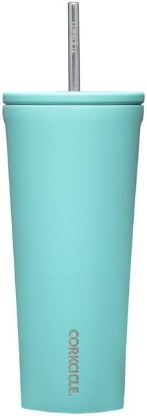 Corkcicle Cold Cup Insulated Tumbler with Straw - Keeps Drinks Cold for 12 Hours - Triple-Insulated Stainless Steel - Leak-Resistant Lid - Summer Drinkware Gift - 24 oz - Turquoise