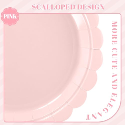 NatNarr 30 Pcs Pink Paper Plates, 7" Scalloped Pink Cake Appetizer Plates