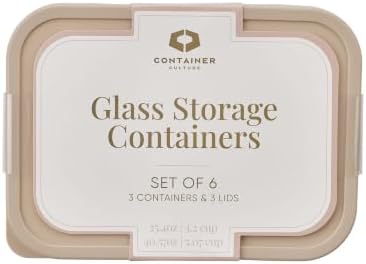 Glass Food Storage Containers with Lids — 6 Piece — 26.5 oz & 40.57 oz Glass with BPA-Free Leak Resistant Stackable Lids — Microwave, Oven & Dishwasher Safe — Ideal for Meal Prep & More Cashew Cream