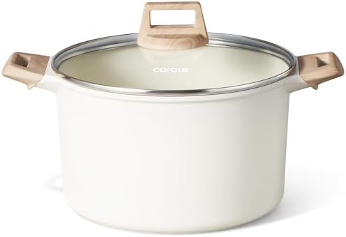 CAROTE Nonstick Stock Pot with Lid, 8 Quart White Granite