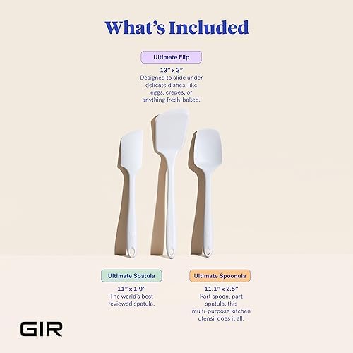 GIR: Get It Right 3-Piece Ultimate Silicone Kitchen Utensils Set - Spatula, Flip & Spoonula - Non toxic Cooking Utensils for Nonstick Cookware, Cooking and Baking - Studio White