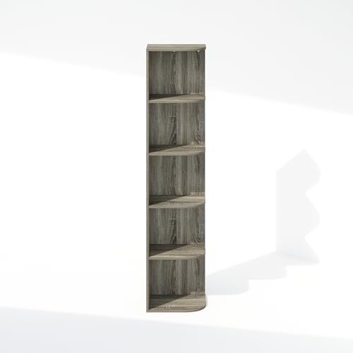 Furinno Reed Corner Shelf, 5-Tier Corner Bookshelf, Book Shelf, Corner Shelves, Storage Rack, for Organization and Storage, Home Office, Living Room, French Oak