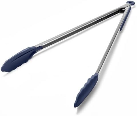Doosu Kitchen Tongs with Silicone Tips for Cooking Serving (16in, Navy)
