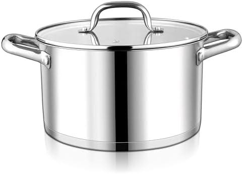 LIANYU 6 QT Stainless Steel Stock Pot, Tri-Ply Base Cooking Soup Pot