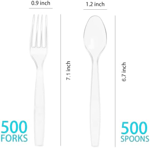 MOACOCK 1000 Count Heavy Weight Clear Plastic Forks and Spoons