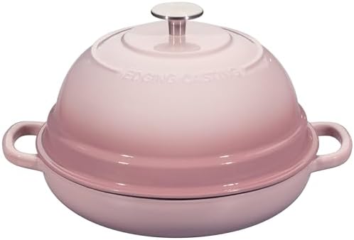 EDGING CASTING Enameled Cast Iron Dutch Oven Pot with Lid, Round Bread Oven for Homemade Sourdough Bread Baking, 6 Quart, Pink