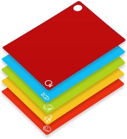 GoodLuck 5 Pieces Flexible Cutting Boards with Hanging Hole, BPA Free Plastic Cutting Boards for Kitchen, Non Slip Cutting Mat for Meat and Vegetables