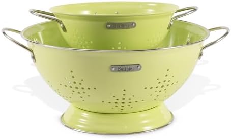 Metal Colander 2 Pack, Strainer Bowel with Handles 2Qt & 6Qt Powder Coated Solid Ring Base Heavey Duty Kitchen Drainer Basket for Pasta Veggies and Fruits,New Home Apartment Essentials (LightGreen)