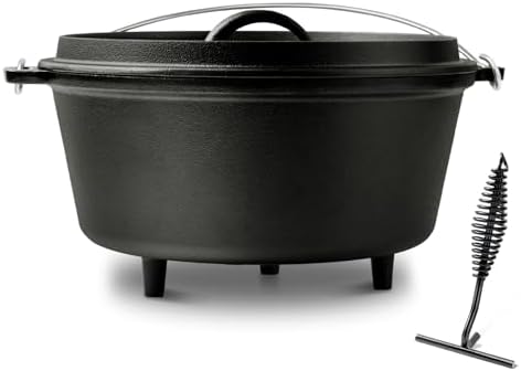 Pre-Seasoned 8QT Large Cast Iron Camping Dutch Oven Pot with Lid