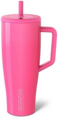 BrüMate Era 40 oz Tumbler with Handle and Straw | 100% Leakproof Insulated Water Bottle Tumbler with Lid and Flexible SoftSip Straw | Made of Stainless Steel | Cup Holder Friendly | 40oz (Neon Pink)
