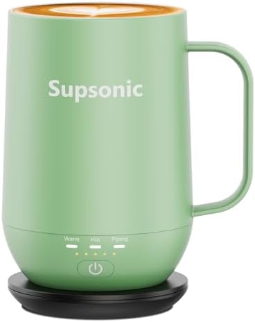 Supsonic - 16oz Self Heating Coffee Mug, Smart Heated Coffee Mug Faster Direct-Contact Heating Up to 149°F, Coffee Mug Warmer Set with Auto Shut-Off - Gifts for Men Women | S2