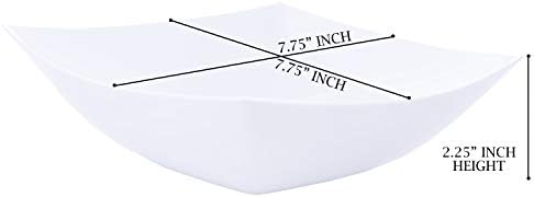 PLASTICPRO Disposable 32 ounce Square Serving Bowls, Party Snack or Salad Bowl, Medium Plastic Elegant White Pack of 8