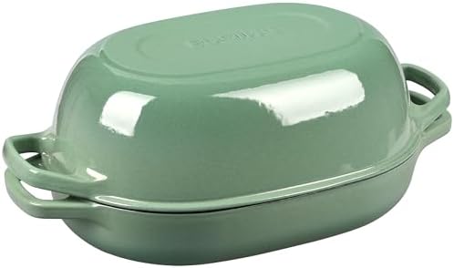 EDGING CASTING Enameled Cast Iron Oval Dutch Oven Pot with Lid, Dutch Oven for Sourdough Bread Baking, Bread Oven, Bread Dutch Oven, Oval Bread Pan, 7qt, Sage Green