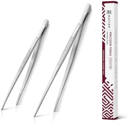 Heavy Duty Stainless Steel Tweezer Tongs 10'' and 12'' Set – Precision Cooking Tongs for Grilling, Plating, BBQ, and Kitchen Use