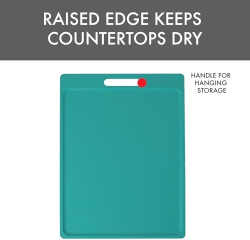 Dexas NSF Certified Polysafe Cutting Board with Handle, 11 x 14.5 Inches, Reversible Kitchen Cutting Board, Teal Green