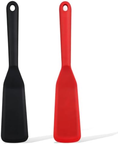 【2 Pack】Kunovo Small Spatula for Nonstick Cookware Mini Spatulas for kitchen Use,Heat-Resistant Silicone Thin Spatula Cooking Baking (2 Pack-Black-R)