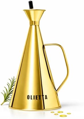 Olive Oil Dispenser Bottle, Gold Stainless Steel Non-Drip Pourer 8.5 fl oz