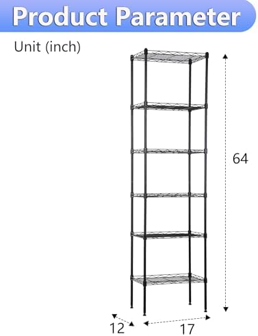BestOffice | 6-Tier Wire Shelf | 17" x 12" x 64" | Black