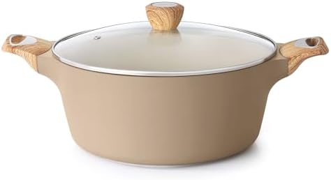 SENSARTE Ceramic Nonstick Stock Pot with Lid, 2.6/4.5/6.6/8.5/11 QT Soup Pot Casserole Pot, Non-toxic Healthy Pasta Pot, Large Cooking Pot Stew Pot, Induction Compatible, PFOA PFAS PTFE Free, Taupe