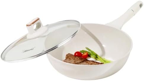 11 INCH Nonstick Wok Pan with Glass Lid, Deep Ceramic Coated Skillet