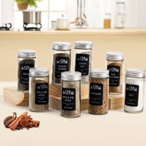 Tebery 30 Pack Round Spice Bottles Jars with Silver Lids, 3oz Empty Glass Spice Containers Shakers Complete Organizer Set Includes Shaker Lids, Wide Funnel, Labels and Cleaning Brush